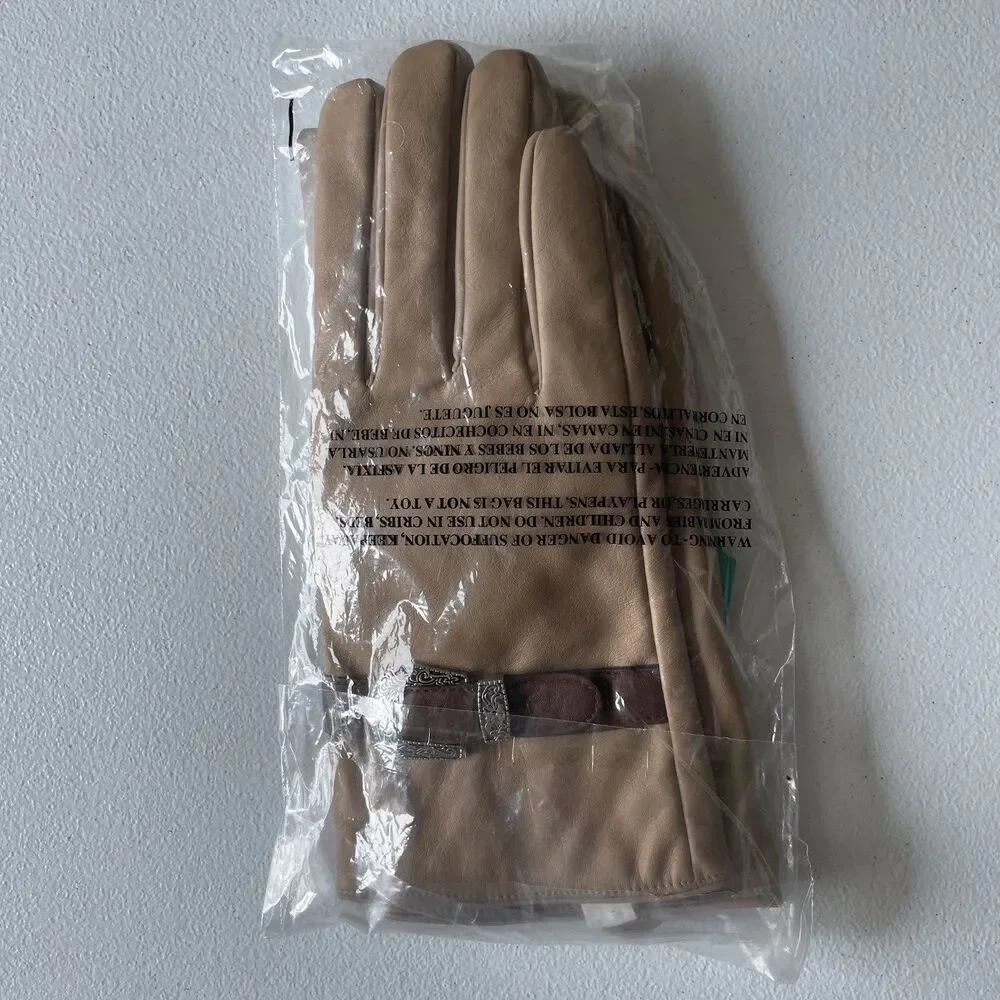Pioneer Woman Woven Faux Leather Glove Mittens with Buckle Tan Brown Size S/M